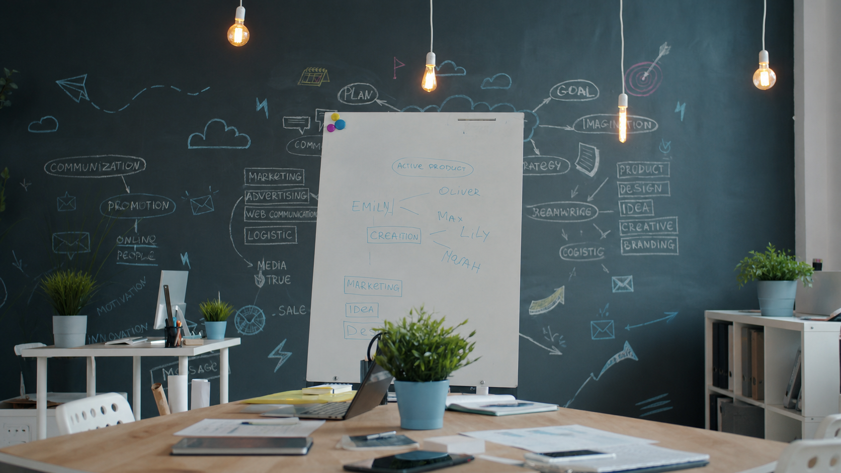A whiteboard prepared for collaborative problem-solving