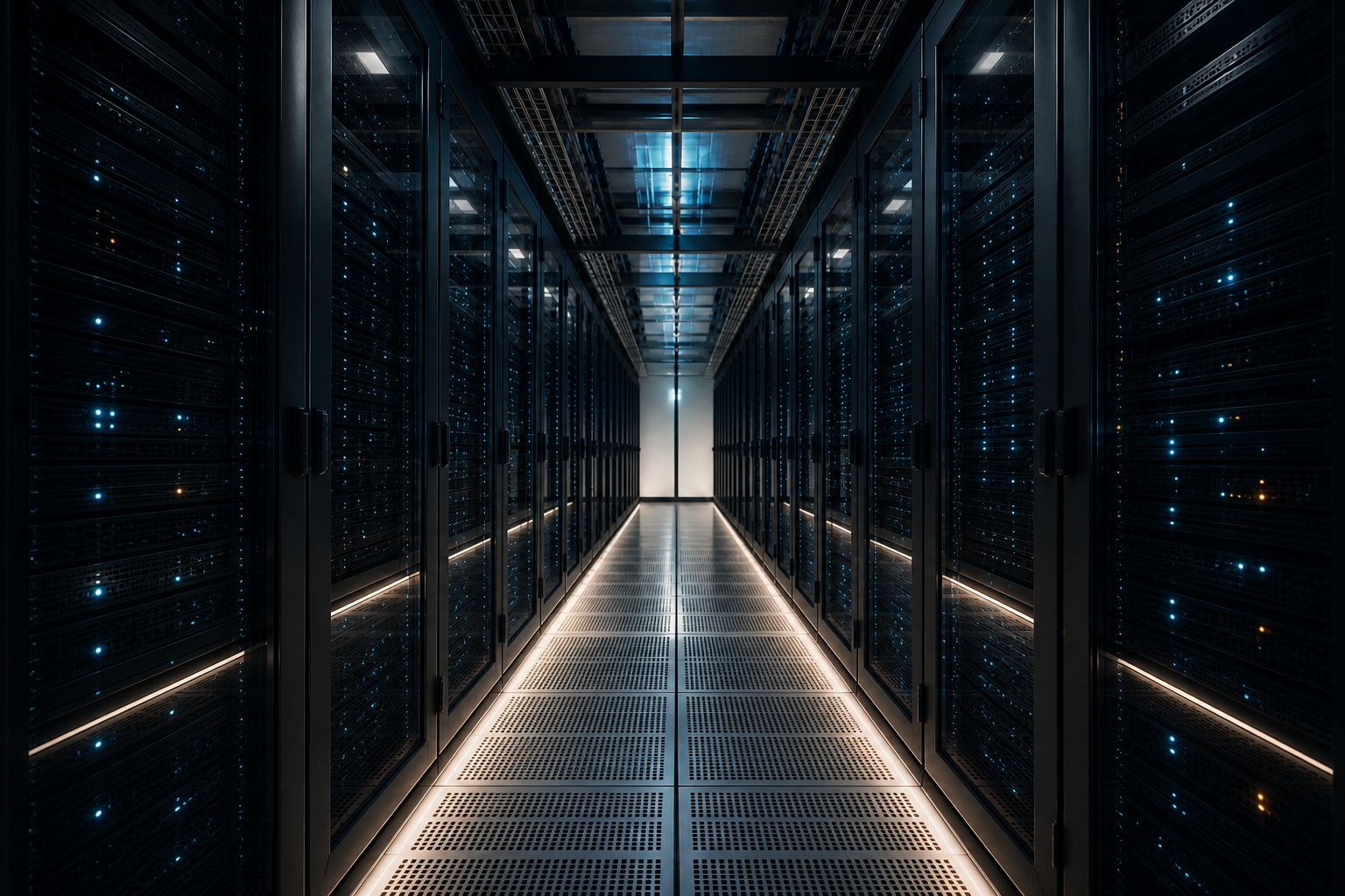 A modern data centre corridor